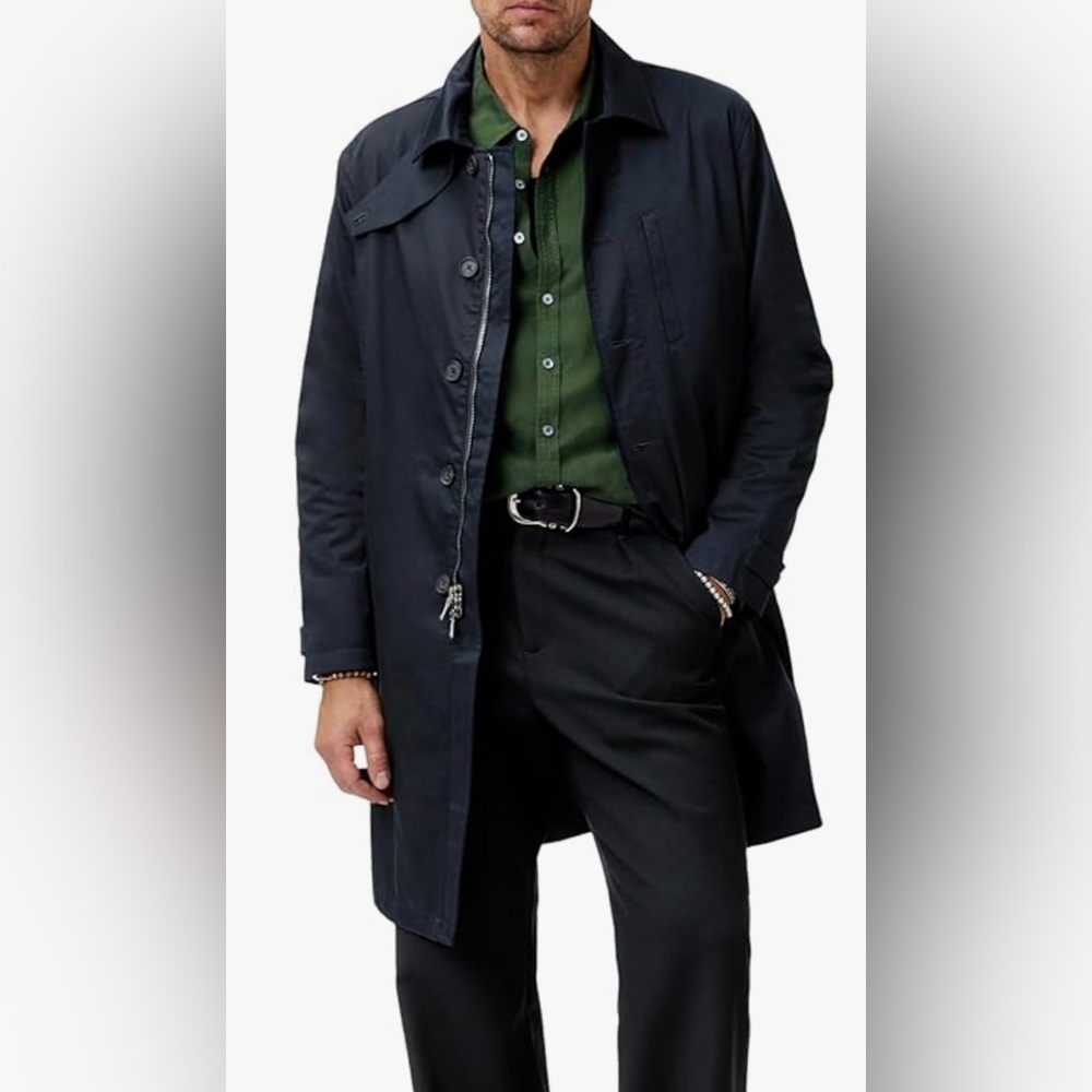 $1298 NWT John Varvatos Garvin Coat 48 Navy Blue Trench Men's M Water Resistant